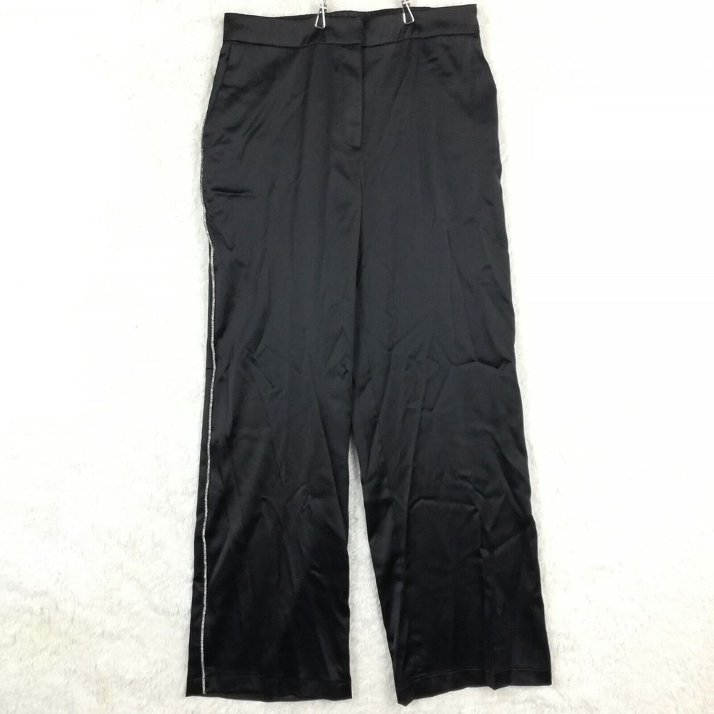 Rachel Zoe Womens Pants Wide Leg Parachute Navy Blue Bling Piping Lounge 10‎